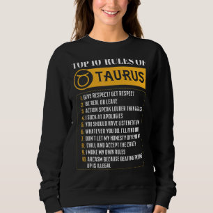 Sudadera Las 10 Reglas Principales De Taurus Zodiac Rótulo 
