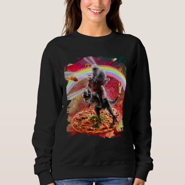 Sudadera Laser Eyes Space Cat On Sloth Dinosaur  Rainbow (Anverso)