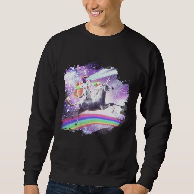 Sudadera Lazer Rave Space Cat Riding Unicorn With Hotdog (Anverso)