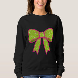 Sudadera Lazo de Navidad verde y rosa caliente con vibra re
