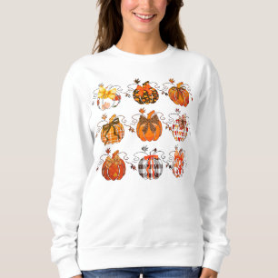 Sudadera Lazos Coquette de Calabazas de Otoño Dibujo Outlin