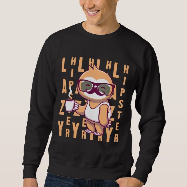 Sudadera Lazy Hipster Sloth Café Gafas de bigote (Anverso)