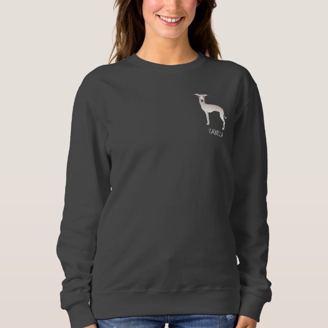 Sudadera Lebrel italiano crema perro lindo con texto person (Anverso)