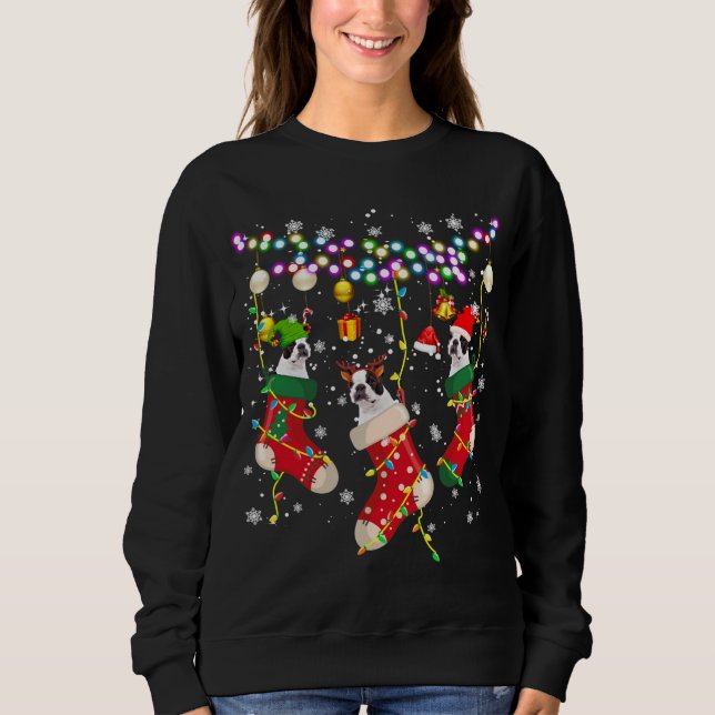 Sudadera Lechero De Santa ELF Boston Terrier En Navidad Soc (Anverso)