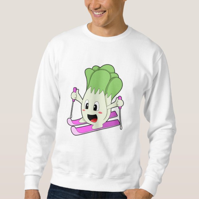 Sudadera Lechuga como esquiador con esquí (Anverso)