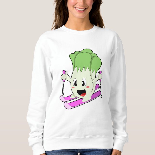 Sudadera Lechuga como esquiador con esquí (Anverso)