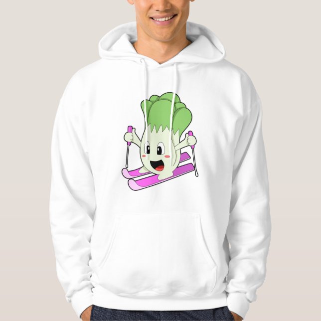Sudadera Lechuga como esquiador con esquís (Anverso)