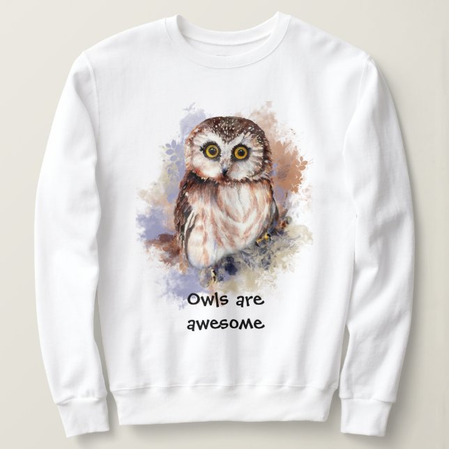 Sudadera Lechuza acuarela es increíble Ave, Naturaleza, Vid (Anverso del diseño)