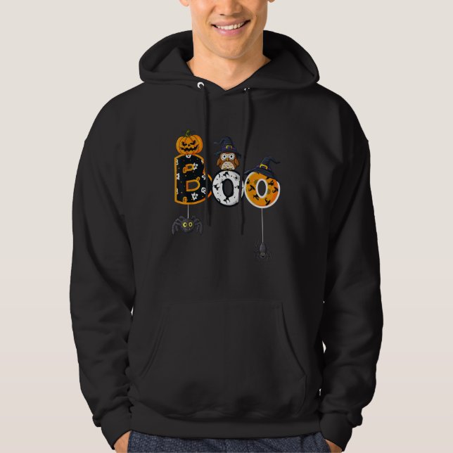 Sudadera Lechuza Boo De Halloween Con Arañas Gorras De Bruj (Anverso)
