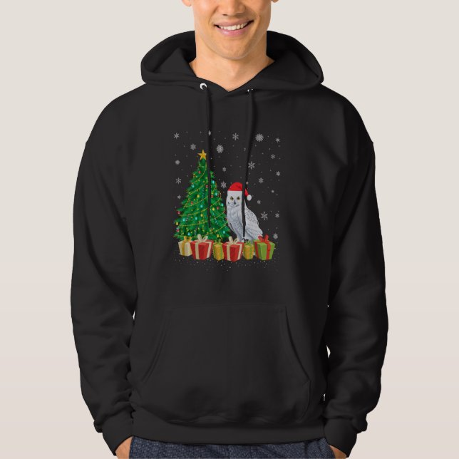Sudadera Lechuza nevada árbol de navidad iluminando a búho  (Anverso)