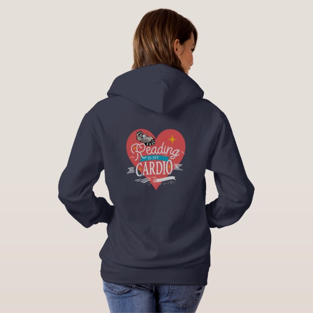 Sudadera Leer es mi cardio corazón rojo mapache (Reverso completo)