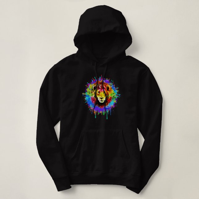 Sudadera León de salpicadura de pintura colorida (Diseño del anverso)