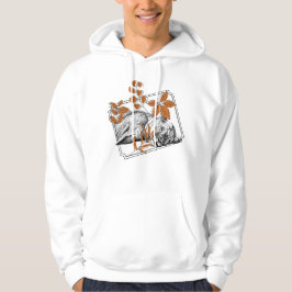 Sudadera León descansando y hojas de otoño - Estilo de líne