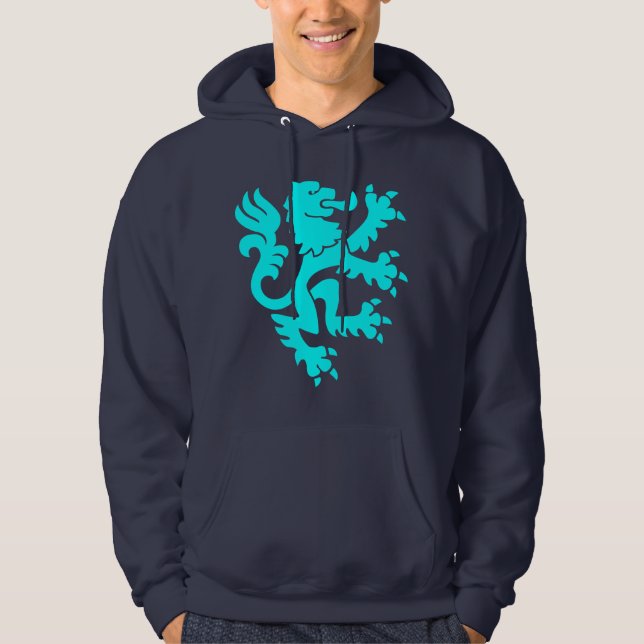 Sudadera León heráldico 01 - cian (Anverso)