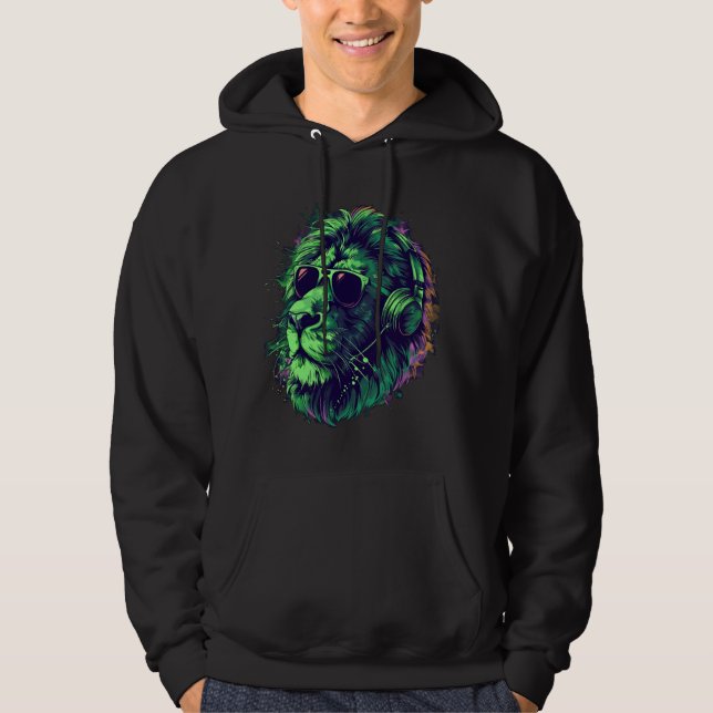 Sudadera León verde DJ Con Auriculares Y Gafas De Sol Kitty (Anverso)