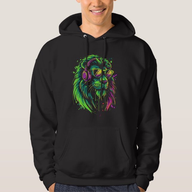 Sudadera León verde DJ Con Auriculares Y Gafas De Sol Kitty (Anverso)