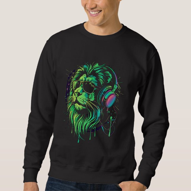 Sudadera León verde DJ Con Auriculares Y Gafas De Sol Kitty (Anverso)