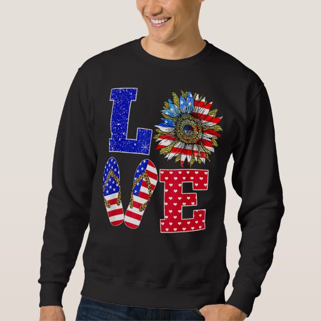 Sudadera Leopard 4 De Julio Amor Sunflower Patriótico Ameri (Anverso)