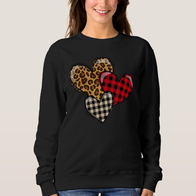 Sudadera Leopard and Plaid Print Heart Valentine Love Like  (Anverso)
