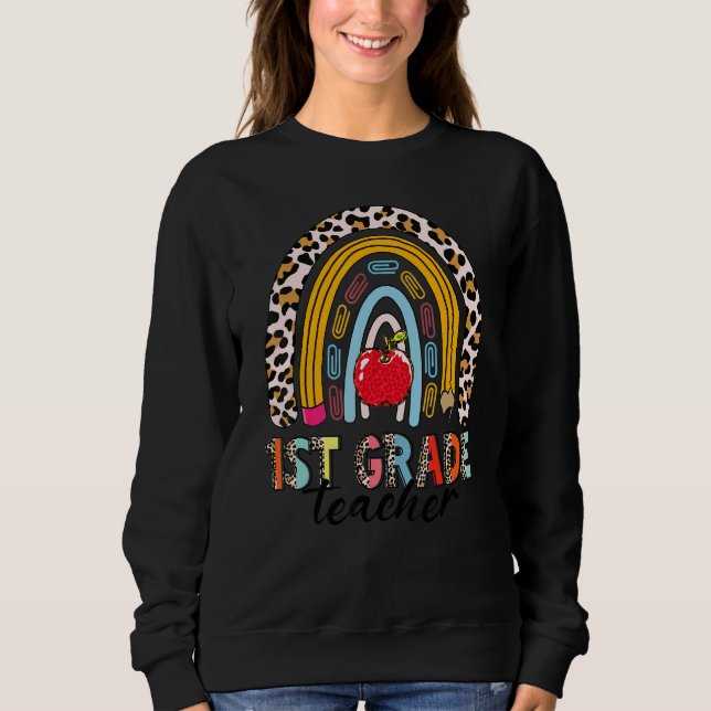 Sudadera Leopard Back To School Rainbow 1st Grade Teacher (Anverso)