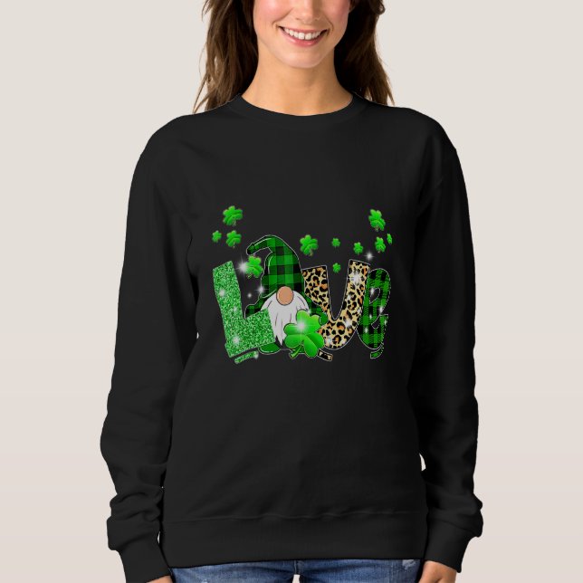Sudadera Leopard Buffalo Plaid Love St Patricks Day Gnomes (Anverso)