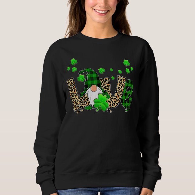 Sudadera Leopard Buffalo Plaid Love St Patricks Day Gnomes (Anverso)