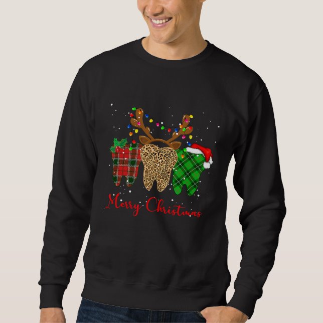 Sudadera Leopard Buffalo Plaid Tooth Navidades Luces Denti (Anverso)
