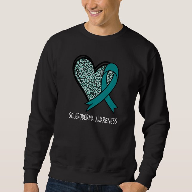 Sudadera Leopard Heart Scleroderma Awareness Teal Ribbon (Anverso)