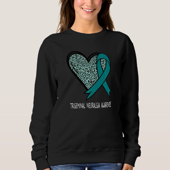 Sudadera Leopard Heart Trigeminal Neuralgia Awareness Teal  (Anverso)