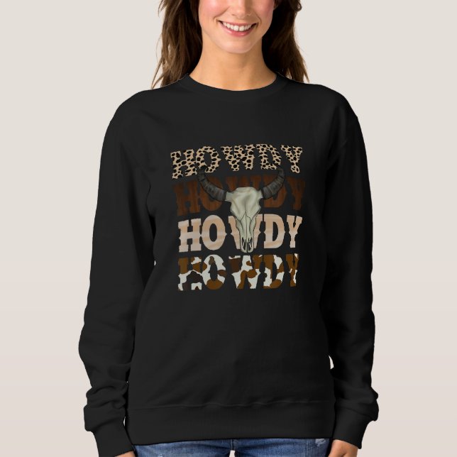 Sudadera Leopard Howdy Bull Skull Rodeo Texas Western Count (Anverso)