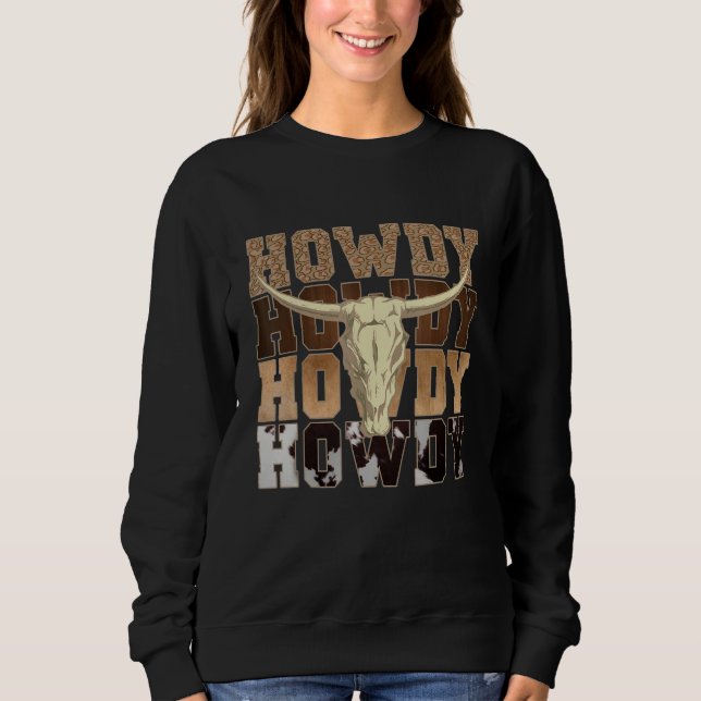 Sudadera Leopard Howdy Bull Skull Rodeo Texas Western Count (Anverso)