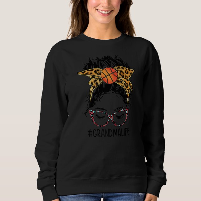 Sudadera Leopard Messy Bun Basketball Abuela Life Basketba (Anverso)