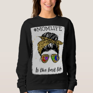 Sudadera Leopard Messy Bun Mom Life Mejor Mamá De La Madre
