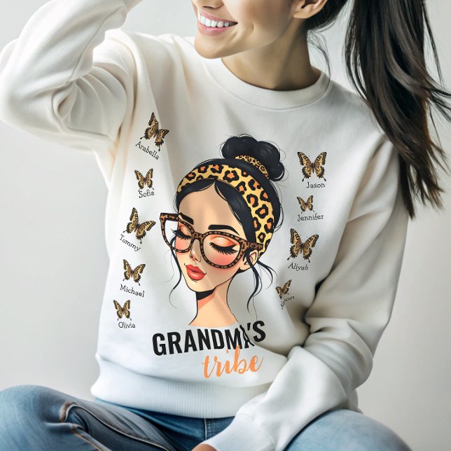Sudadera Leopard Messy Bun y Butterflies Nombres personaliz (Subido por el creador)