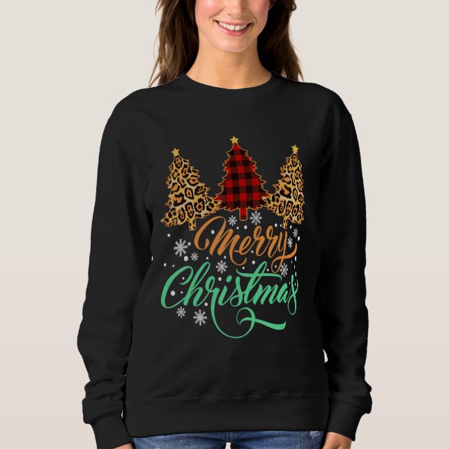 Sudadera Leopard Plaid Christmas Tree Feliz Christmas (Anverso)