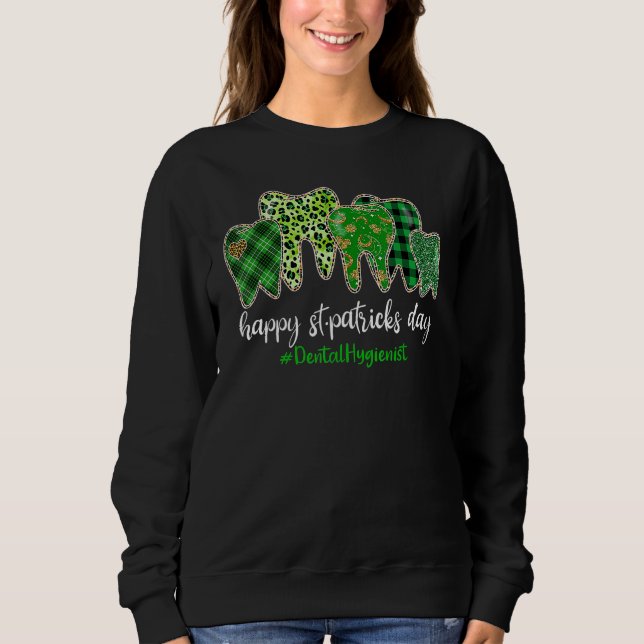 Sudadera Leopard Plaid Tooth Teeth Dental Hygienist St Patr (Anverso)