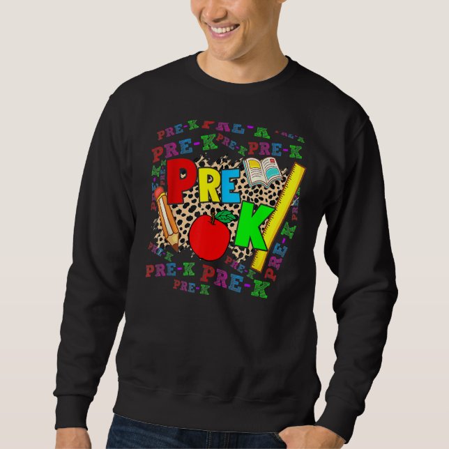 Sudadera Leopard Pre K Typography Preschool Teacher Back To (Anverso)