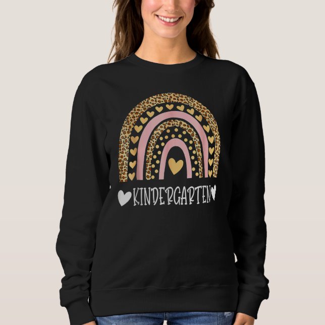 Sudadera Leopard Rainbow Kindergarten profesor primer día d (Anverso)