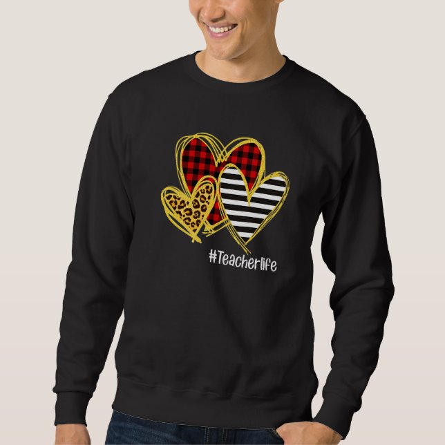 Sudadera Leopard Red Plaid Striped Hearts Teacher Life Vale (Anverso)