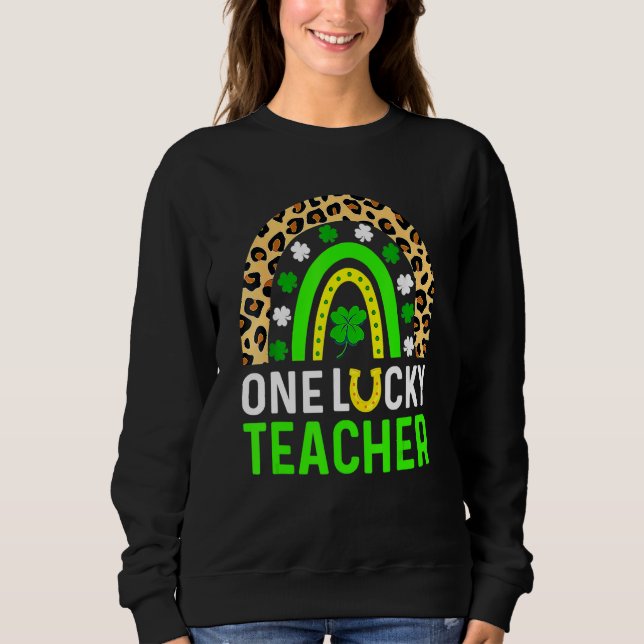 Sudadera Leopard Shamrock One Lucky Teacher St Patrick's Da (Anverso)