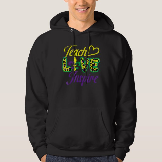 Sudadera Leopard Teach Love Inspire Maestra de Mardi Gras (Anverso)