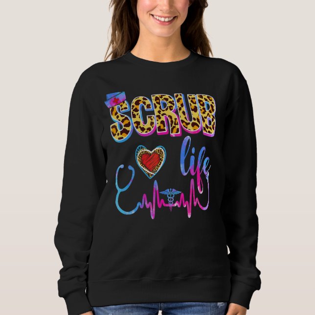 Sudadera Leopard Tie Dye Scrub Life Stethoscope Leopard Nur (Anverso)
