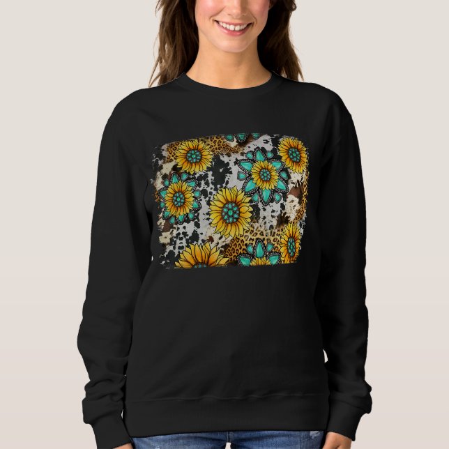 Sudadera Leopard Western Rodeo Piel de vaca Gemstone Sunflo (Anverso)