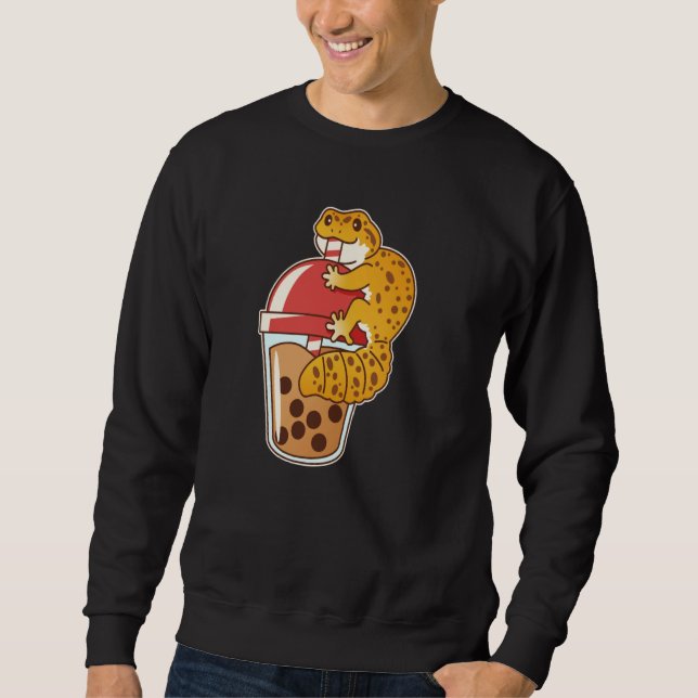 Sudadera Leopardo Gecko Beber Boba Té de burbuja (Anverso)