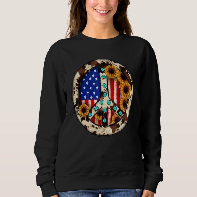 Sudadera Leopardo Turquesa Bandera Americana Signo de Paz H (Anverso)