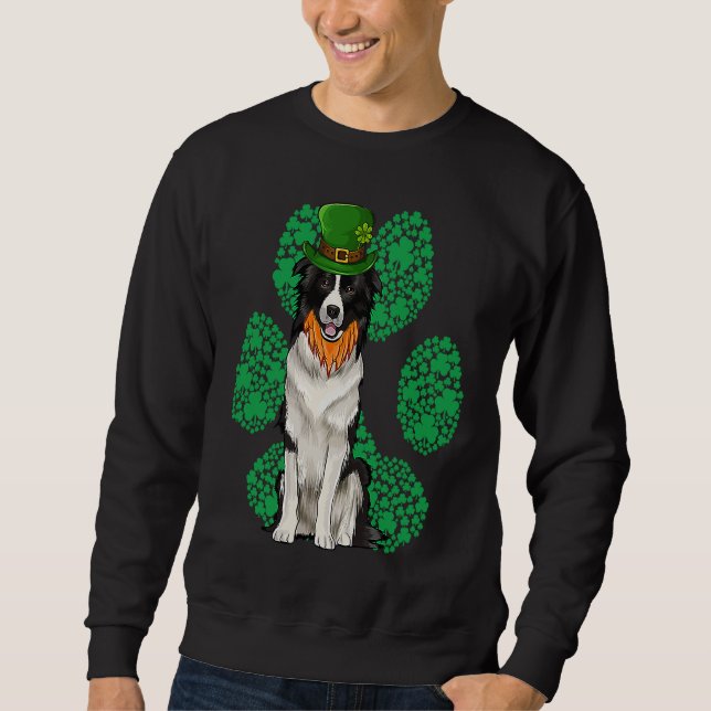 Sudadera Leprechaun Border Collie St Patricks Day Shamrock  (Anverso)