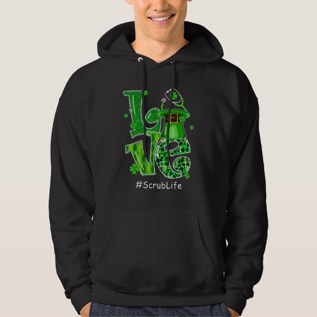 Sudadera Leprechaun Gorra Love Scrub Enfermera St Patricks  (Anverso)