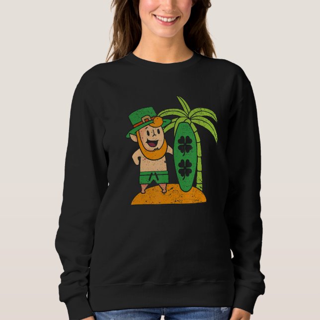 Sudadera Leprechaun Hawaiian Surfing St Patricks Day Hawaii (Anverso)