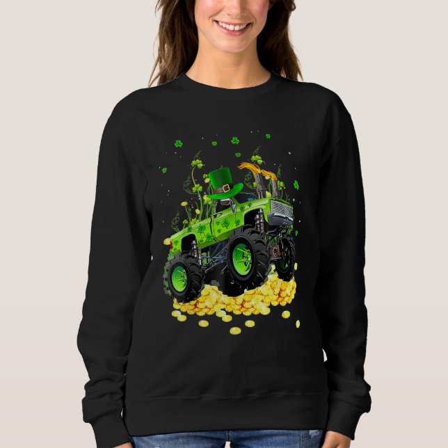 Sudadera Leprechaun Monster Truck Shamrock St Patrick Day B (Anverso)
