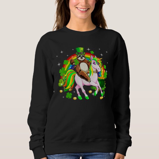 Sudadera Leprechaun Sloth Riding Unicorn Saint Patrick's Da (Anverso)